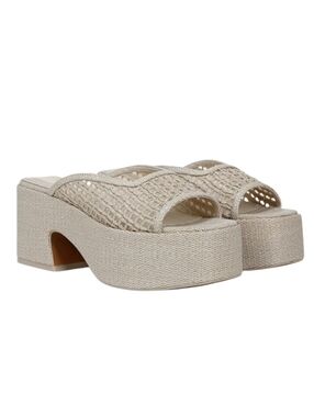 Franco Sarto Chunky Comfy Platform Slide Summer Slide Sandal Beige